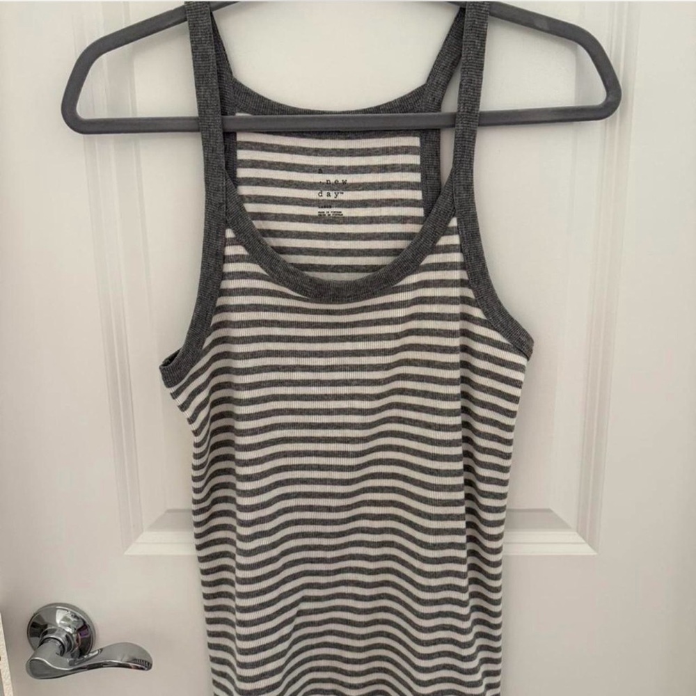 a new day Charcoal and White Striped Tank Top